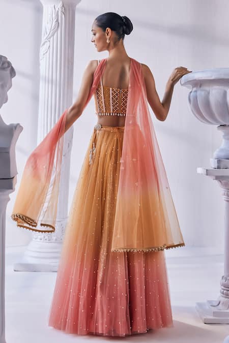 Mandira Wirk - Indian Ombre Pearl Embellished Lehenga Set 