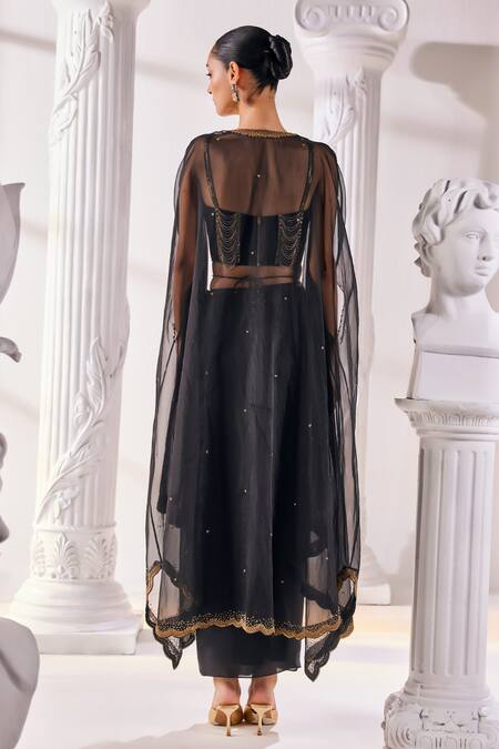 Mandira Wirk - Indian Black Satin, Georgette, Net, Organza Cut Work, And Cutdana Draped Skirt Set Online at Aza Fashions Mandira Wirk - Indian_Black Satin, Georgette, Net, Organza Cut Work, And Cutdana Draped Skirt Set _Online_at_Aza_Fashions