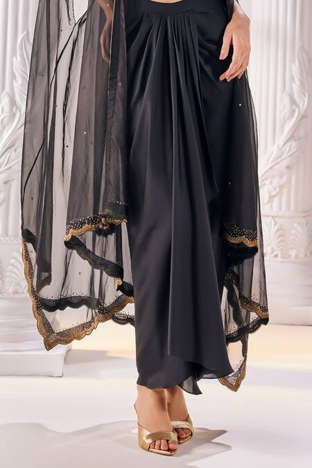 Buy Mandira Wirk - Indian Black Satin, Georgette, Net, Organza Cut Work, And Cutdana Draped Skirt Set Online at Aza Fashions Buy_Mandira Wirk - Indian_Black Satin, Georgette, Net, Organza Cut Work, And Cutdana Draped Skirt Set _Online_at_Aza_Fashions