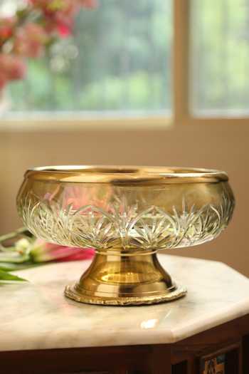 Amoliconcepts_White Glass, Aluminium Decorative Bowl_Online_at_Aza_Fashions