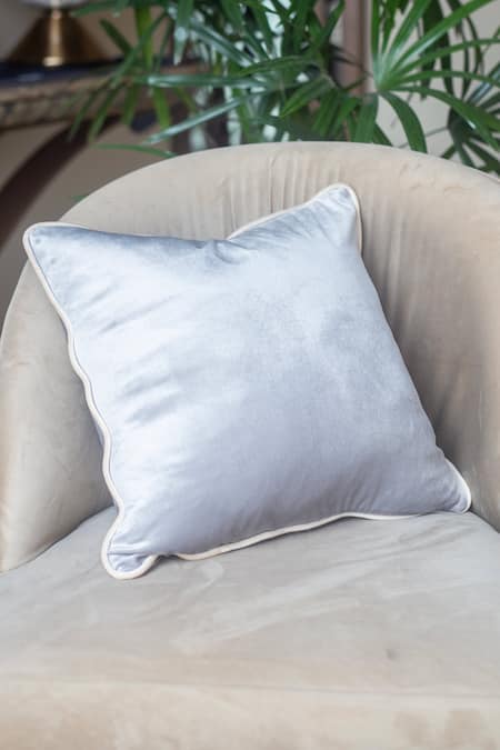 SITTARA WORKZ Grey Velvet Makhmal Plain Cushion Cover