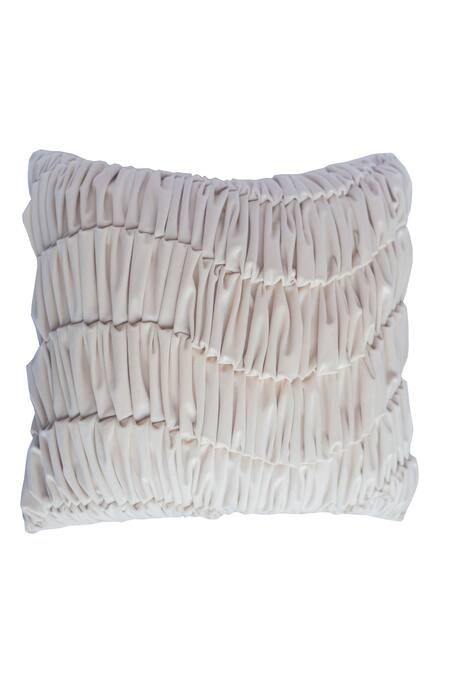 Shop Sittara Workz Off White Velvet Chevron Pleated Cubic Cushion at Aza Fashions Shop_Sittara Workz_Off White Velvet Chevron Pleated Cubic Cushion_at_Aza_Fashions