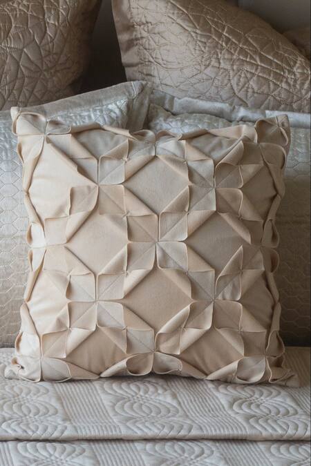 SITTARA WORKZ Off White Velvet Makhmal Origami Cushion Cover