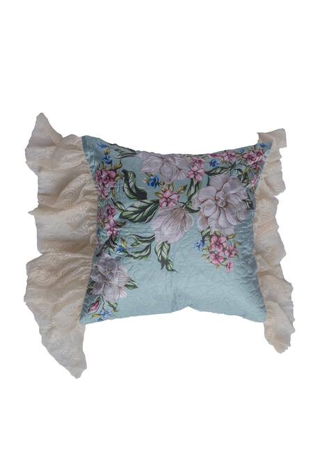 Sittara Workz_Blue Faux Silk Floral English Summer Print Bedding Set_Online_at_Aza_Fashions