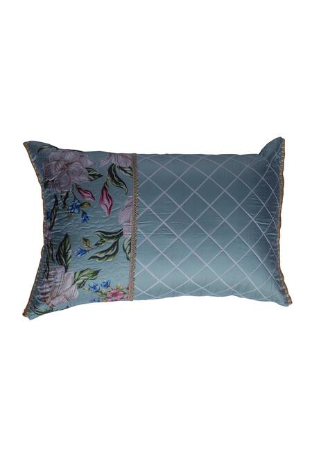 Shop_Sittara Workz_Blue Faux Silk Floral English Summer Print Bedding Set_Online_at_Aza_Fashions