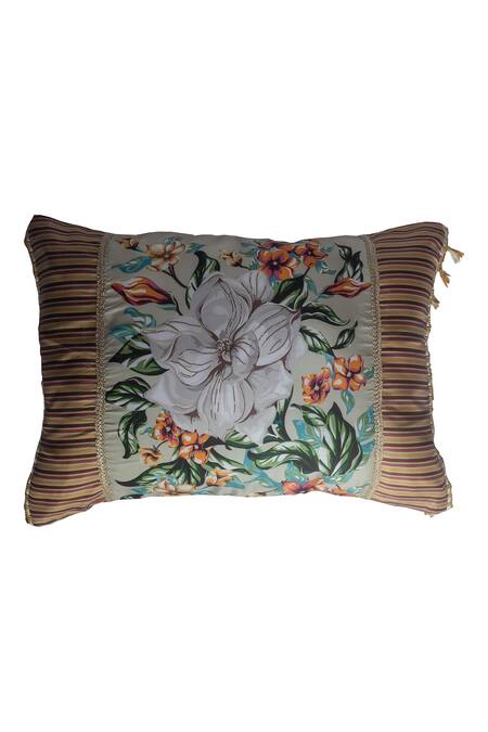 Shop_Sittara Workz_Ivory Faux Silk Flower English Summer Print Bedding Set_Online_at_Aza_Fashions