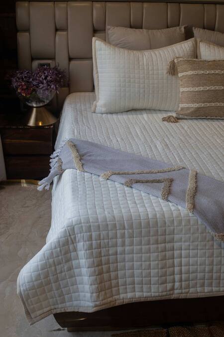 Sittara Workz Ivory Cotton Velvet Makhmal Qubic Bedding Set Online at Aza Fashions Sittara Workz_Ivory Cotton Velvet Makhmal Qubic Bedding Set_Online_at_Aza_Fashions