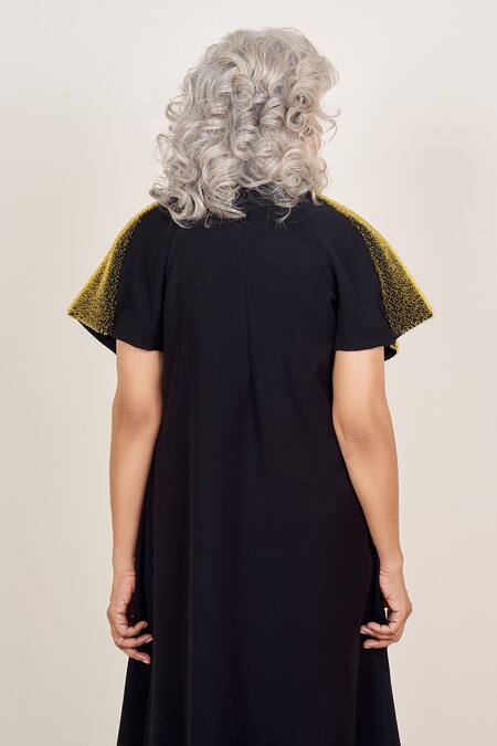 Somya Goyal_Blue Polyester Embroidery Round Neck Raglan Overlay A-line Dress_Online_at_Aza_Fashions