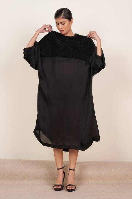 Somya Goyal_Black Polyester Embroidery Round Neck Raindrops Dress_Online_at_Aza_Fashions