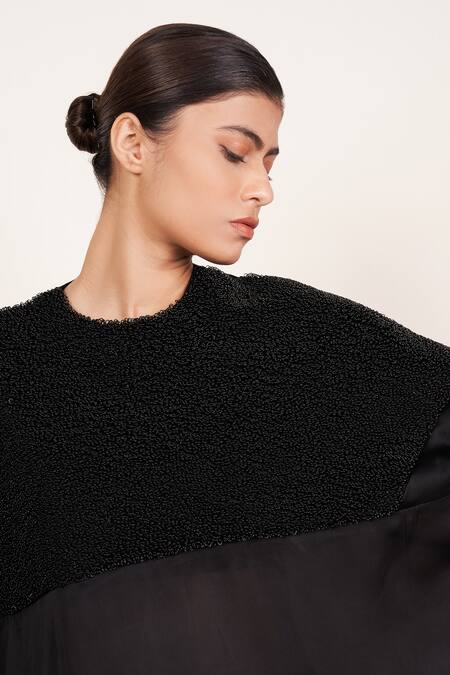 Buy_Somya Goyal_Black Polyester Embroidery Round Neck Raindrops Dress_Online_at_Aza_Fashions