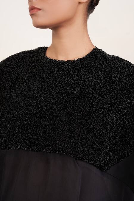 Shop_Somya Goyal_Black Polyester Embroidery Round Neck Raindrops Dress_Online_at_Aza_Fashions