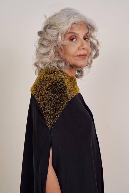 Shop_Somya Goyal_Black Polyester Embroidery Round Neck Eclipse French Twist Embellished Dress_Online_at_Aza_Fashions