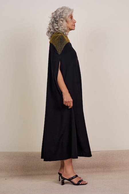 Somya Goyal_Black Polyester Embroidery Round Neck Eclipse French Twist Embellished Dress_at_Aza_Fashions