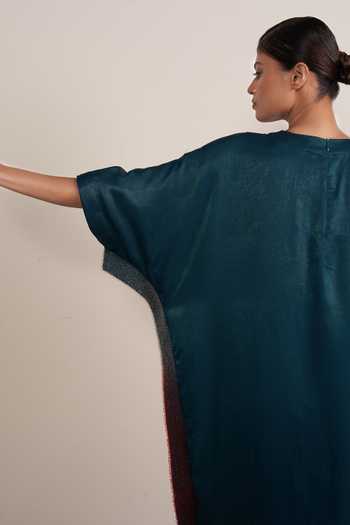 Somya Goyal_Green Viscose Embroidery Round Neck Ombre Taper Dress_Online_at_Aza_Fashions