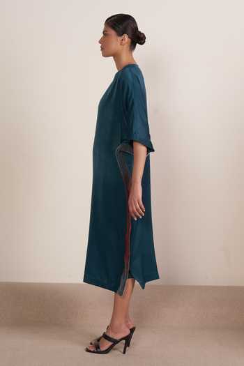 Shop_Somya Goyal_Green Viscose Embroidery Round Neck Ombre Taper Dress_Online_at_Aza_Fashions