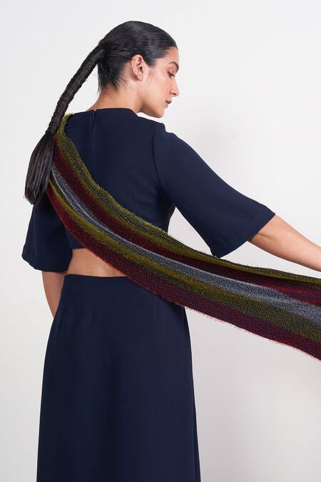 Somya Goyal_Blue Polyester Embroidery Loop Attached Pallu Blouse With Pre-draped Saree_Online_at_Aza_Fashions