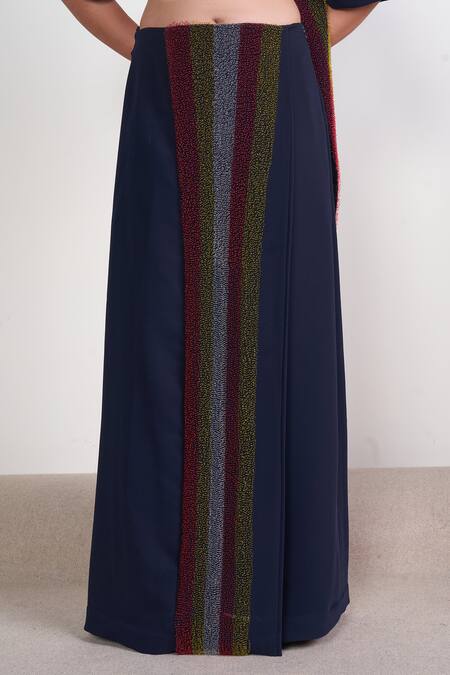 Buy_Somya Goyal_Blue Polyester Embroidery Loop Attached Pallu Blouse With Pre-draped Saree