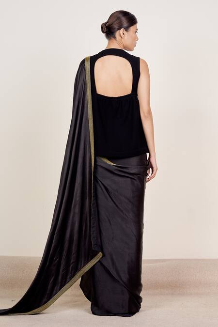 Shop Somya Goyal Black Polyester Embroidery Scoop Neck Border Saree With Blouse at Aza Fashions Shop_Somya Goyal_Black Polyester Embroidery Scoop Neck Border Saree With Blouse_at_Aza_Fashions