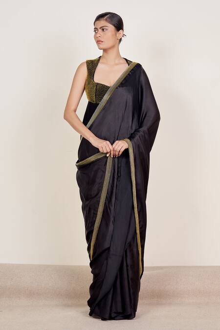 Buy Somya Goyal Black Polyester Embroidery Scoop Neck Border Saree With Blouse Online at Aza Fashions Buy_Somya Goyal_Black Polyester Embroidery Scoop Neck Border Saree With Blouse_Online_at_Aza_Fashions