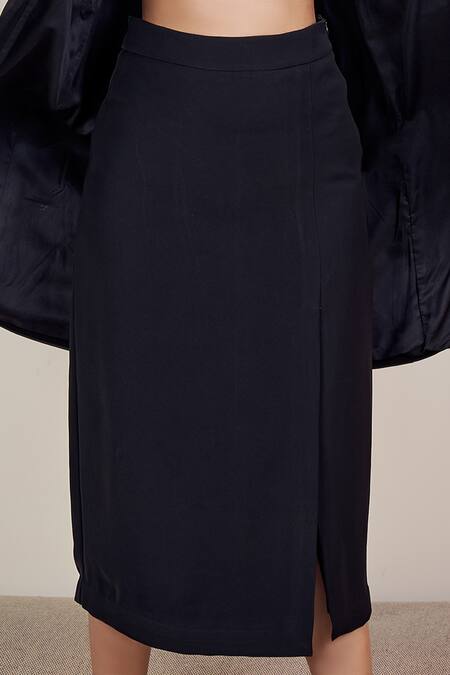 Somya Goyal_Black Polyester Solid Skirt_Online_at_Aza_Fashions