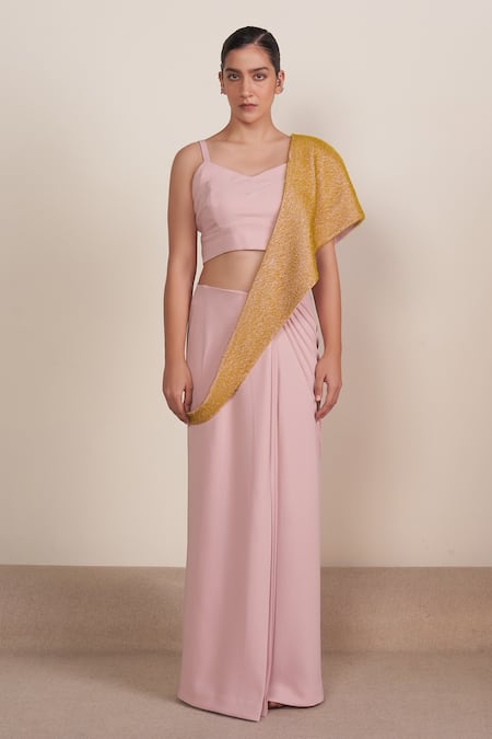 Somya Goyal Pink Polyester V-neck Solid Strappy Crop Top