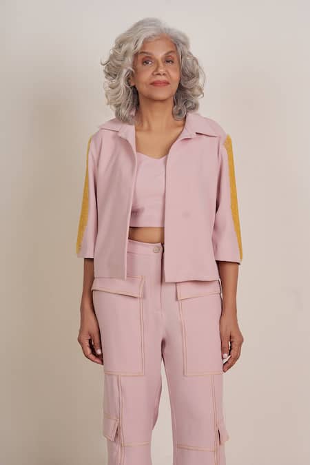 Buy_Somya Goyal_Pink Polyester Solid Cargo Pant _Online_at_Aza_Fashions