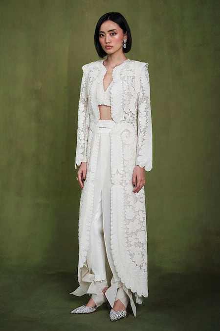 Buy Pankaj & Nidhi Ivory Silk Georgette Embellished Cord Work Articulate Draped Pant Buy_Pankaj & Nidhi_Ivory Silk Georgette Embellished Cord Work Articulate Draped Pant