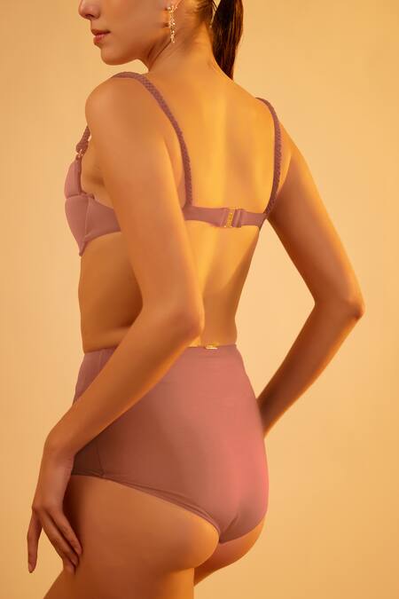 Shop_Tizzi_Pink Polyamide, Lycra Sweetheart Neck Blush Solid Bikini Set _at_Aza_Fashions
