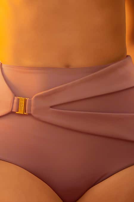Tizzi_Pink Polyamide, Polyester Sweetheart Neck Armis Plain Bikini Set _Online_at_Aza_Fashions