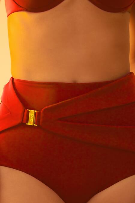 Tizzi_Red Polyamide, Lycra Sweetheart Neck Armis Solid Sleeveless Bikini Set_Online_at_Aza_Fashions