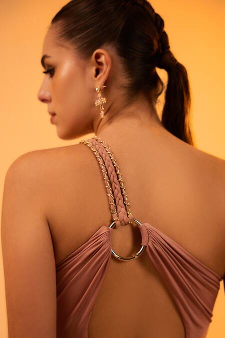 Shop_Tizzi_Pink Wonder Fabric Solid One Shoulder Loxos Swimsuit  _at_Aza_Fashions