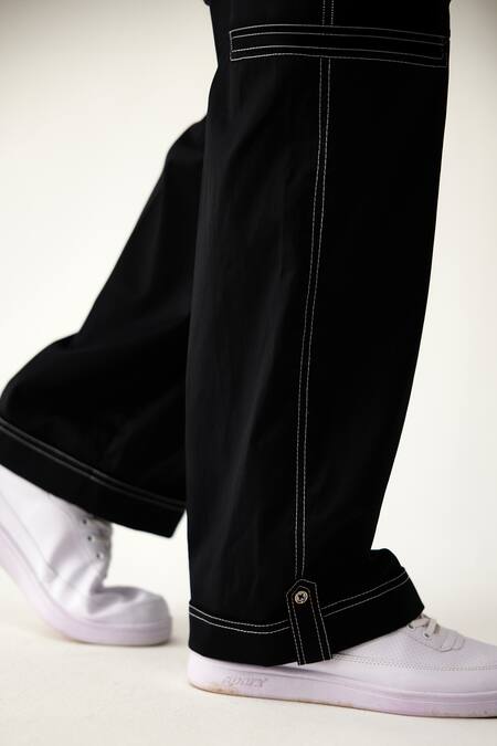 Shop_Tizzi_Black Twill Stitch Lines Fortio Street Trouser  _Online_at_Aza_Fashions