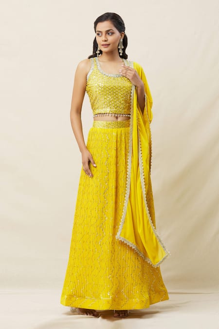 Samyukta Singhania Yellow Georgette Embroidery Sequin Round Work Lehenga Set