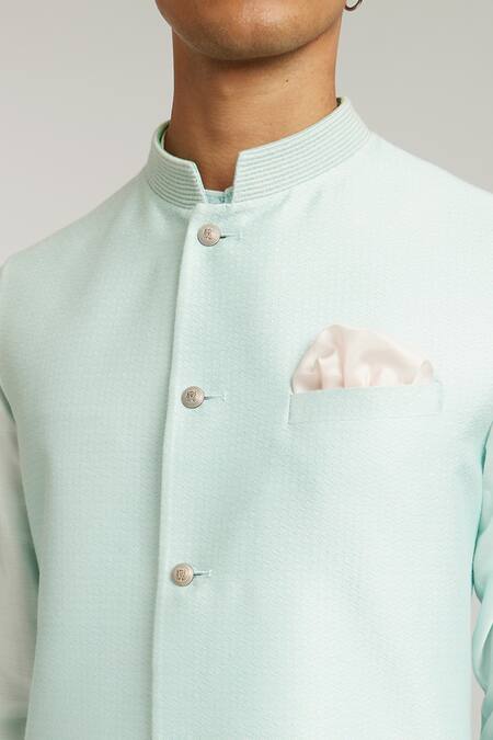 Buy Bubber Couture Sky Blue Cotton, Silk Scallop Wave Pattern Bundi Online at Aza Fashions Buy_Bubber Couture_Sky Blue Cotton, Silk Scallop Wave Pattern Bundi _Online_at_Aza_Fashions