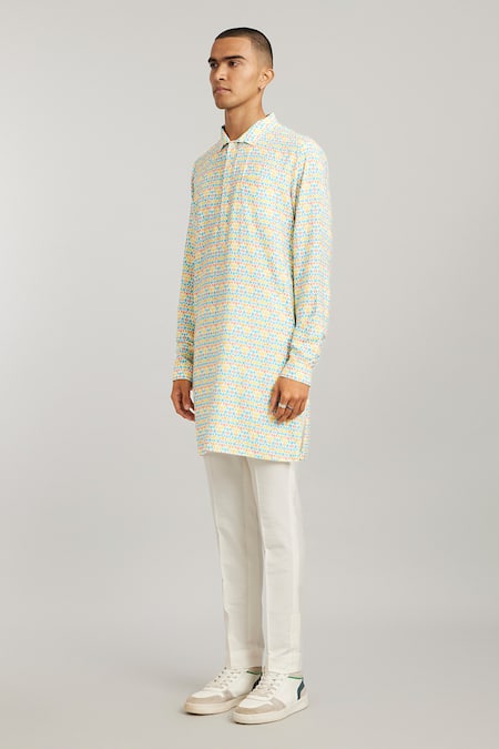Buy Bubber Couture Multi Color Cotton, Silk Miguel Pixel Print Kurta With Pant Online at Aza Fashions Buy_Bubber Couture_Multi Color Cotton, Silk Miguel Pixel Print Kurta With Pant _Online_at_Aza_Fashions