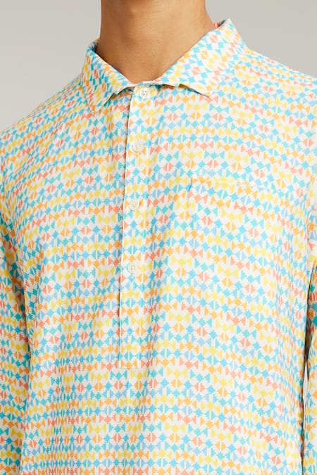 Shop Bubber Couture Multi Color Cotton, Silk Miguel Pixel Print Kurta With Pant Online at Aza Fashions Shop_Bubber Couture_Multi Color Cotton, Silk Miguel Pixel Print Kurta With Pant _Online_at_Aza_Fashions