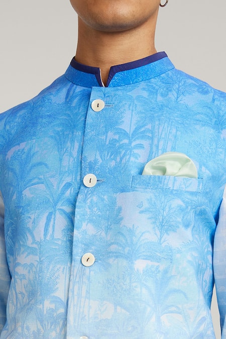 Buy Bubber Couture Blue Cotton, Silk Ombre Nature Print Bundi Online at Aza Fashions Buy_Bubber Couture_Blue Cotton, Silk Ombre Nature Print Bundi _Online_at_Aza_Fashions