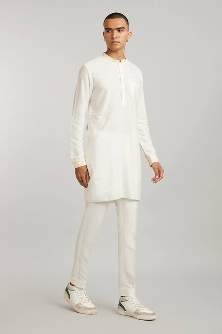 Bubber Couture_Off White Cotton, Silk Rafael Straight Kurta With Pant _Online_at_Aza_Fashions