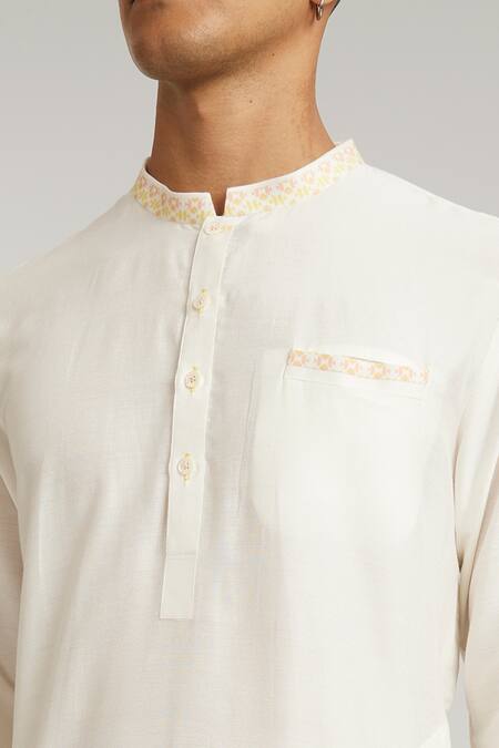 Buy_Bubber Couture_Off White Cotton, Silk Rafael Straight Kurta With Pant _Online_at_Aza_Fashions