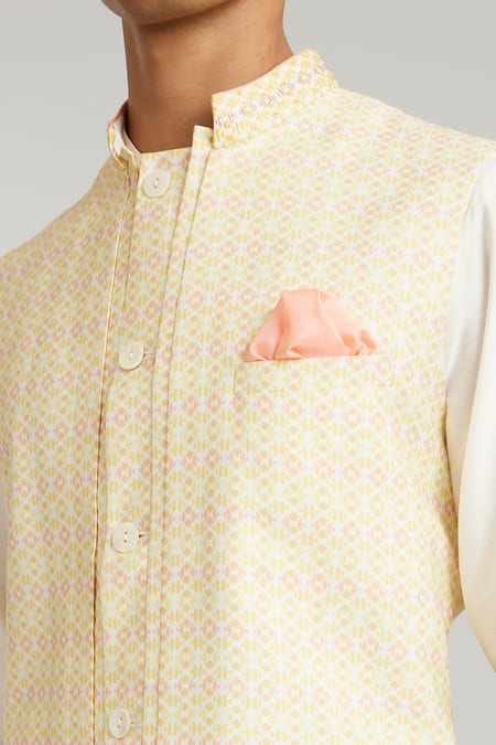 Buy Bubber Couture Yellow Cotton, Silk Embroidery Geometric Print Bundi Online at Aza Fashions Buy_Bubber Couture_Yellow Cotton, Silk Embroidery Geometric Print Bundi _Online_at_Aza_Fashions