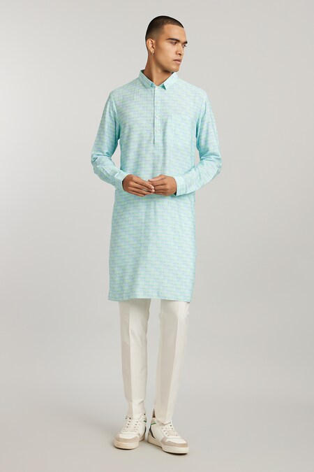 BUBBER COUTURE Green Cotton Silk Printed Cathedral Rodrigo Kurta With Pant 