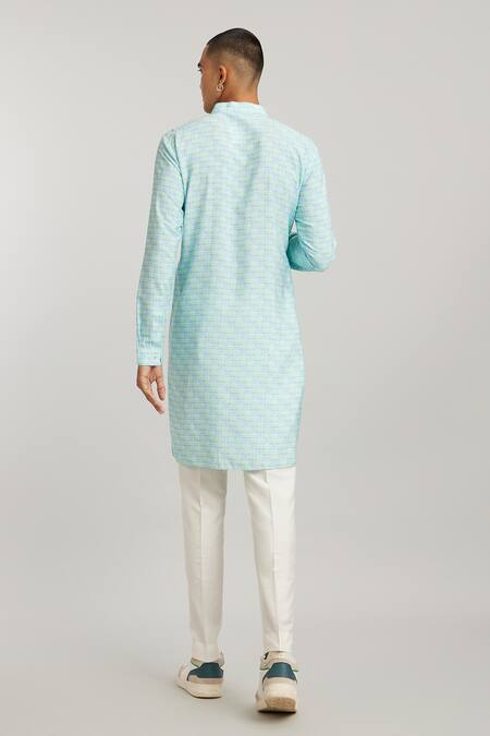 Shop Bubber Couture Green Cotton, Silk Rodrigo Cathedral Print Kurta With Pant at Aza Fashions Shop_Bubber Couture_Green Cotton, Silk Rodrigo Cathedral Print Kurta With Pant _at_Aza_Fashions