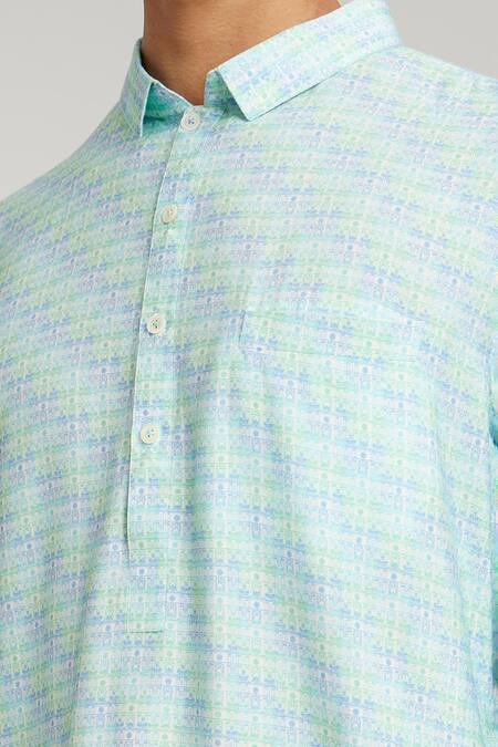 Shop Bubber Couture Green Cotton, Silk Rodrigo Cathedral Print Kurta With Pant Online at Aza Fashions Shop_Bubber Couture_Green Cotton, Silk Rodrigo Cathedral Print Kurta With Pant _Online_at_Aza_Fashions