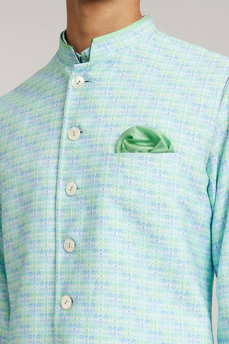 Buy Bubber Couture Green Cotton, Silk Salvadore Cathedral Print Sleeveless Sherwani Jacket Online at Aza Fashions Buy_Bubber Couture_Green Cotton, Silk Salvadore Cathedral Print Sleeveless Sherwani Jacket _Online_at_Aza_Fashions