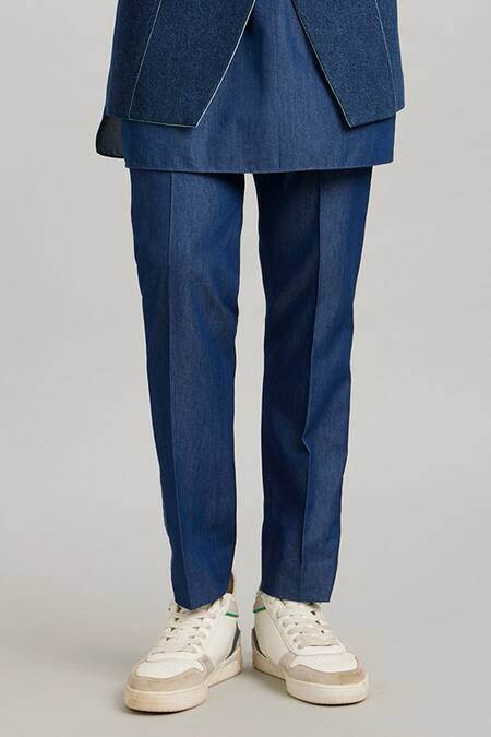 Bubber Couture Blue Denim Bosco Quilted Pattern Sherwani Jacket Online at Aza Fashions Bubber Couture_Blue Denim Bosco Quilted Pattern Sherwani Jacket _Online_at_Aza_Fashions