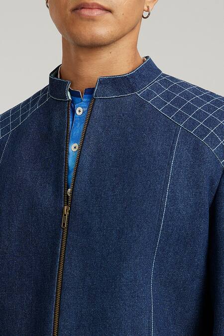 Buy Bubber Couture Blue Denim Diego Quilted Bomber Jacket Online at Aza Fashions Buy_Bubber Couture_Blue Denim Diego Quilted Bomber Jacket _Online_at_Aza_Fashions