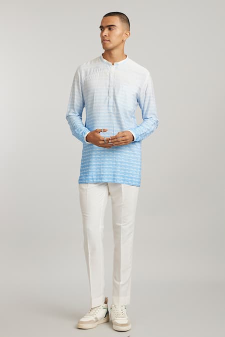 BUBBER COUTURE Blue Cotton Silk Digital Printed Horizon Eli Kurta 