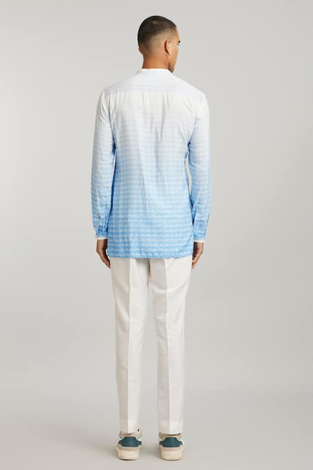 Shop_Bubber Couture_Blue Cotton, Silk Eli Horizon Print Kurta _at_Aza_Fashions