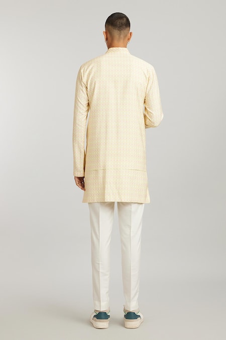 Shop Bubber Couture Yellow Cotton, Silk Enrique Wayu Print Kurta And Pant Set at Aza Fashions Shop_Bubber Couture_Yellow Cotton, Silk Enrique Wayu Print Kurta And Pant Set _at_Aza_Fashions