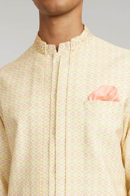 Buy Bubber Couture Yellow Cotton, Silk Enrique Wayu Print Kurta And Pant Set Online at Aza Fashions Buy_Bubber Couture_Yellow Cotton, Silk Enrique Wayu Print Kurta And Pant Set _Online_at_Aza_Fashions